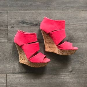 Cork & Velvet Pink Fuchsia Wedge Sandal Pump Shoe Size 8